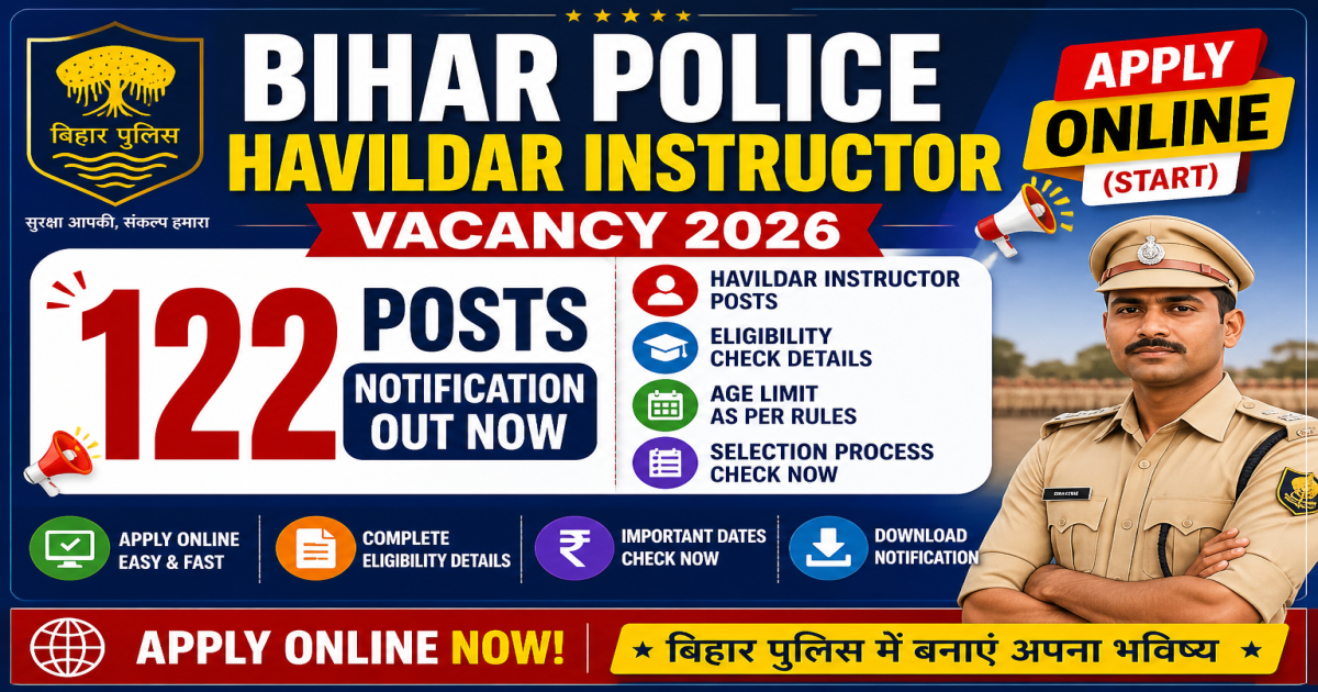 Bihar Police Havildar Instructor Vacancy 2026 Apply Online for 122 Posts .
